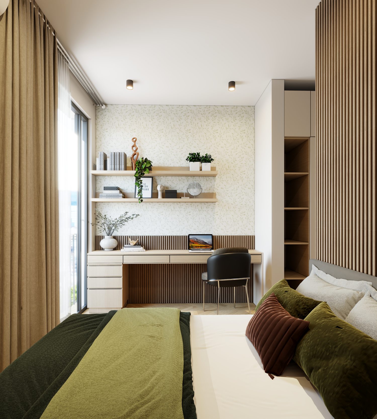 Bed, desk & shelving