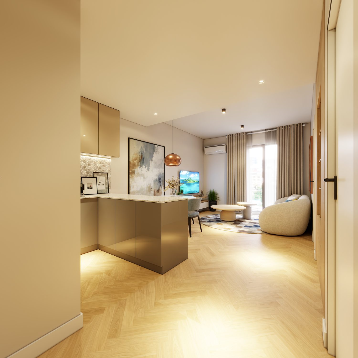 Kitchen island and living