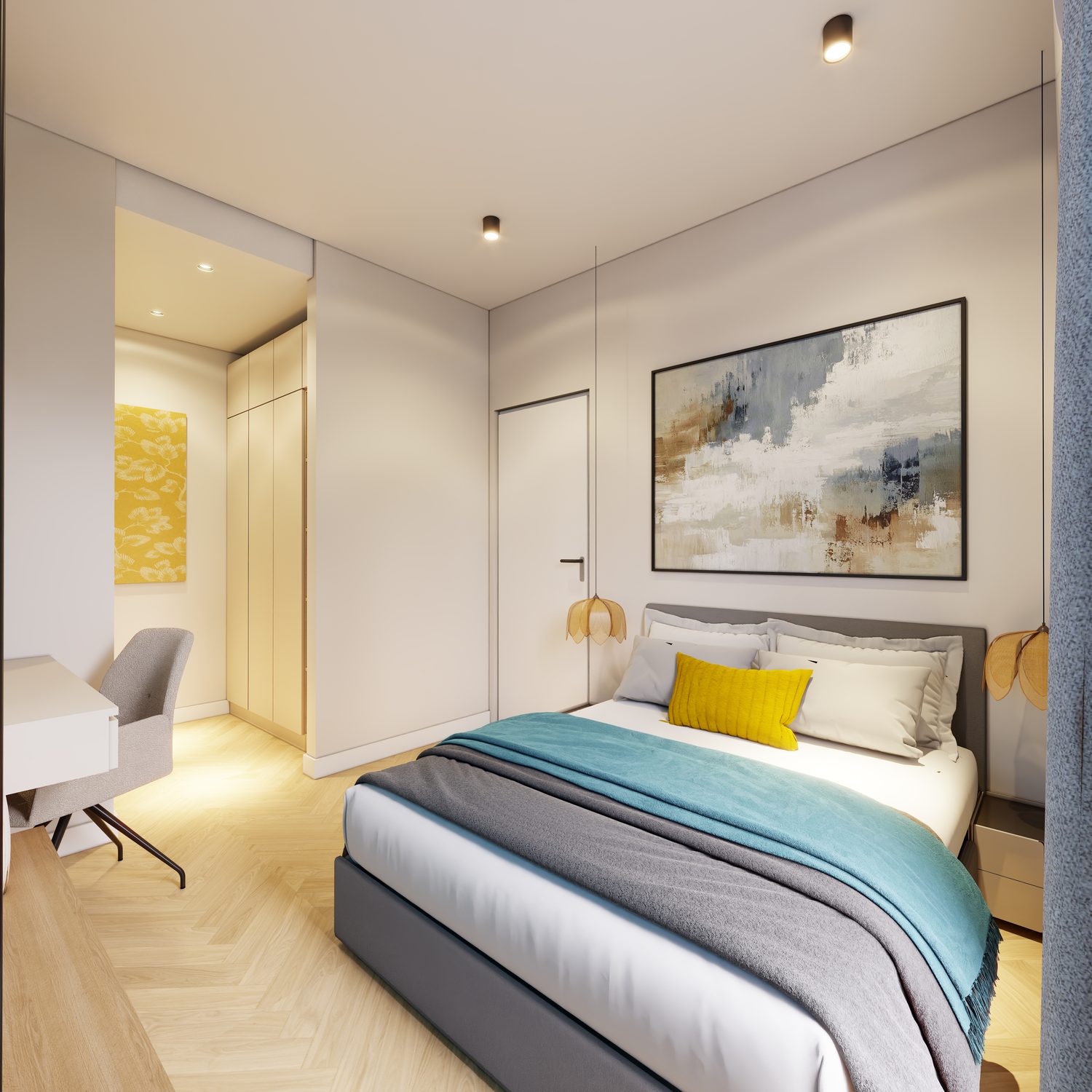 The 1-Bed bedroom and walk-in wardrobe