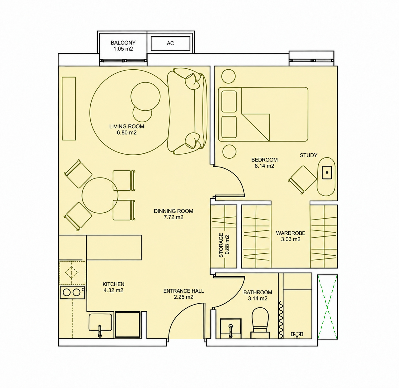 The 1-Bed Apartment floor plan